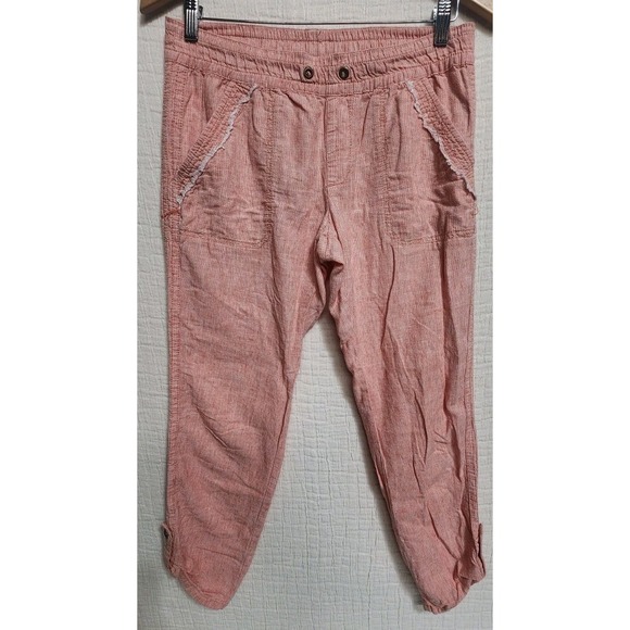 Anthropologie Hei Hei Pants Crop‎ Pockets Pull On Women's Sz XS Pink Coral Linen - Picture 2 of 12